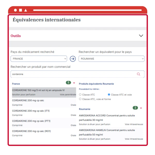 Equivalences internationales VIDAL